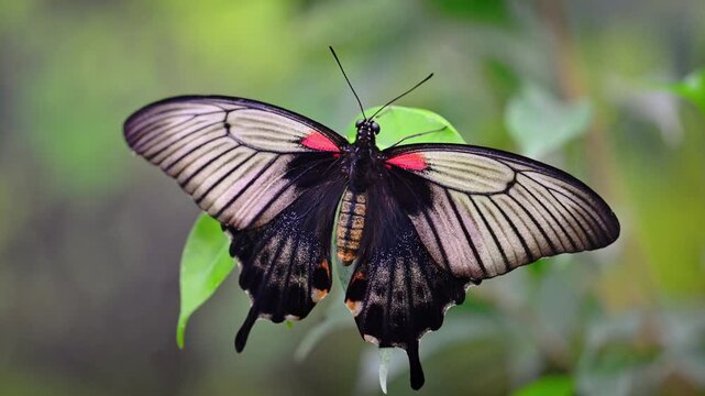 Closer View of a Butterfly with Spread Black and Pale Wings