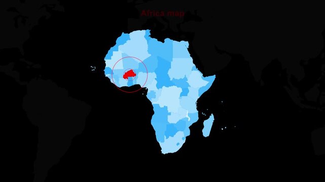 Africa_Burkina_faso_blue_map_highlight Video Footage Animated Motion for professional design projects presentations digital media and commercial visua