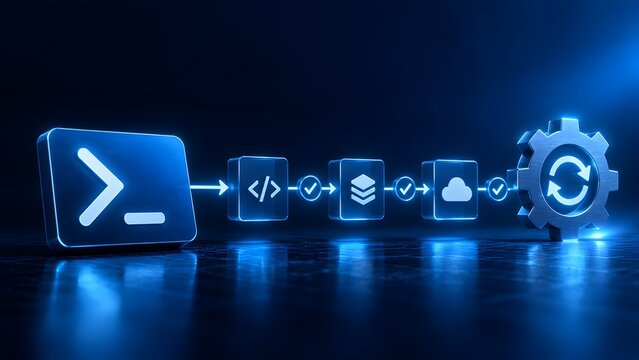 Software Development Lifecycle CI CD Pipeline Concept With Command Line Code Database And Cloud Icons