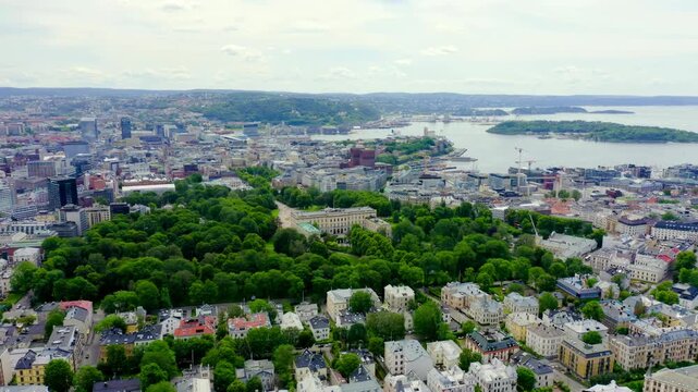 Oslo, Norway. Royal Palace. Slottsplassen. Palace park. Drone footage, Point of interest