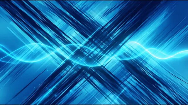 Abstract Blue Streaks Flowing With Energetic Light Waves During Dynamic Motion