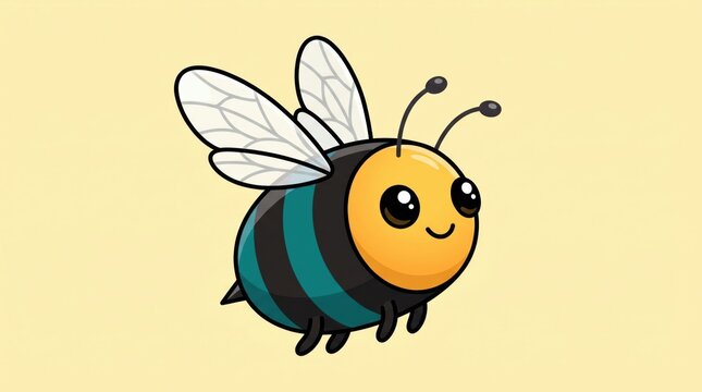 Cute cartoon bee with smiling face flying