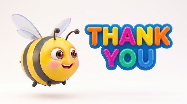 Happy cartoon bee saying thank you with colorful letters
