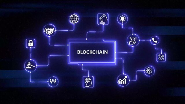 Blockchain technology decentralized network ledger and crypto security graphic loop with icon on interface background.4k video&nbsp;
