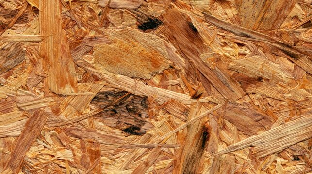 close up view of a chipboard osb texture surface showing wood flakes and fibers