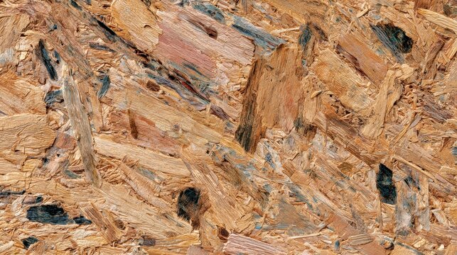 close up view of a chipboard osb texture with various wood flakes