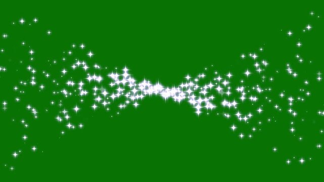 Sparkling star shine animation, glowing doodle stars, white twinkling particle, luxury starlight path, magic particle burst, 2D flat sparkle effect overlay on green screen background. 4k video