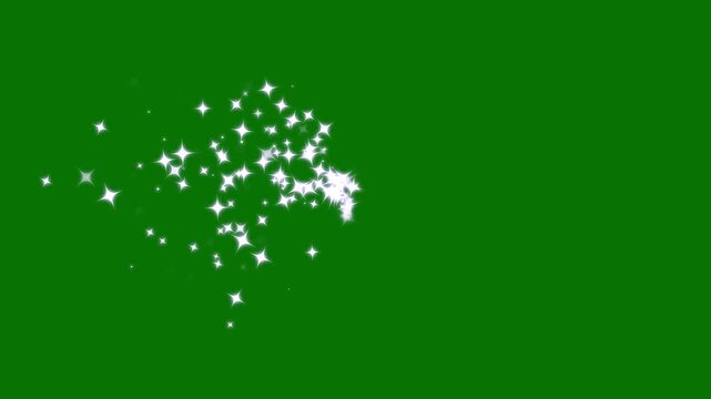 4k 2d glitter stars line animation, twinkling particles stars line, magic glitter sparkle trail, simple doodle magic path, shimmering particles twinkle effect on green background.