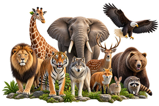 Wild Animals Group Collection Isolated on Transparent Background