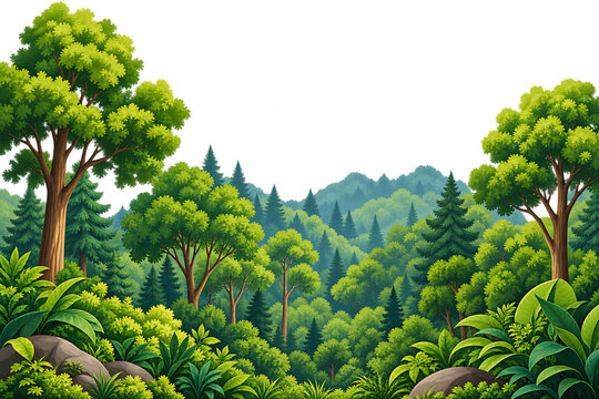 Lush Green Forest Landscape with Trees and Tropical Plants