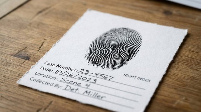 Fingerprint on Evidence Card Forensic Investigation Crime Scene Documentation Identity Verification