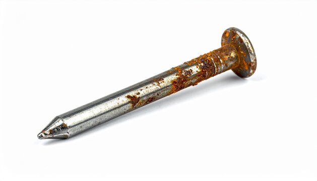 Rusty Metal Nail Isolated on White Background