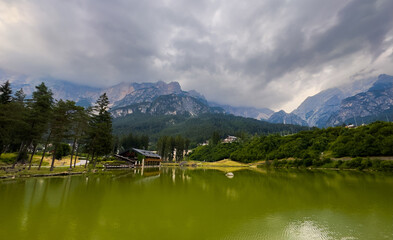 Obraz premium Idyllic summer landscape with clear mountain lake in the Alp, Lago di San Vito