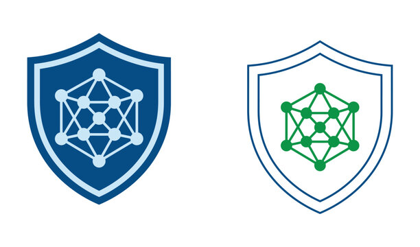 Shield security icon set of 2 with geometric pattern for data protection concepts.