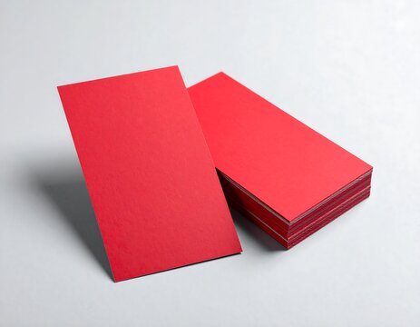 Red Business Card Mockup on Soft Light Gray Background, Professional Branding, Stationery and Corporate Identity Design Concept