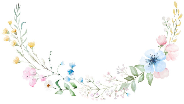 Watercolor bouquet with pastel wildflowers, isolated floral illustration for wedding stationery
