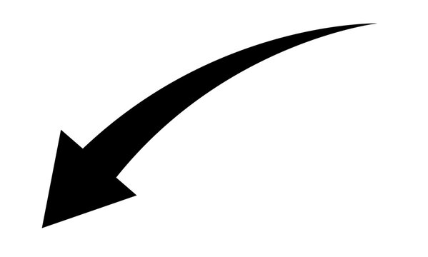 Black curved arrow pointing downward on transparent background