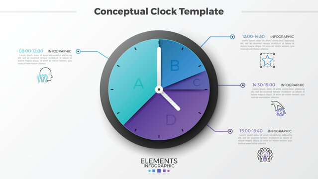 Conceptual clock infographic template with colorful time segments