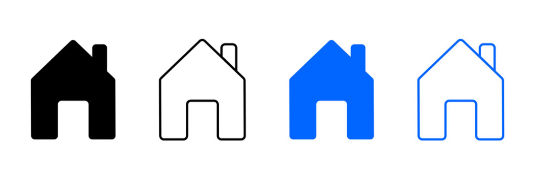 House Home Icon Set in Black and Blue Filled and Outline Styles
