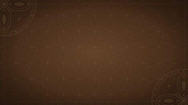 Minimalist Indonesian kawung batik pattern in pale gold lines drifting slowly over dark brown, with rotating corner ornaments, seamless loop animation 4K