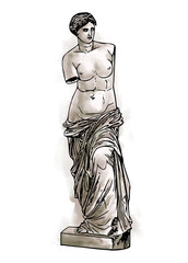 Png nude Greek goddess statue sticker, watercolor illustration, transparent background © Rawpixel.com