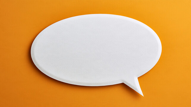 A white speech bubble against a vibrant orange background. This empty icon is ideal for messaging, communication concepts, and creative design projects.