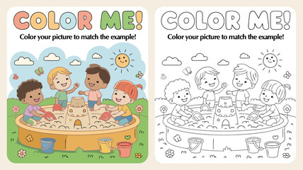Obraz premium Kids Sandcastle Beach Coloring Activity
