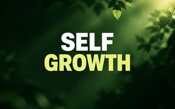 Inspirational self growth quote design with natural green background, representing personal development, learning, improvement, and continuous progress.