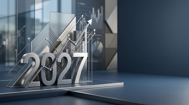 Silver 2027 year numbers with upward trending business data graphs