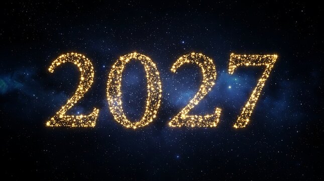 Bright golden 2027 new year celebration with sparkling light effects