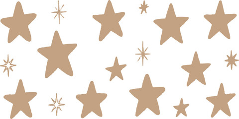 Obraz premium Scattered neutral tan stars on a clean white background during nighttime creating a whimsical and dreamy pattern