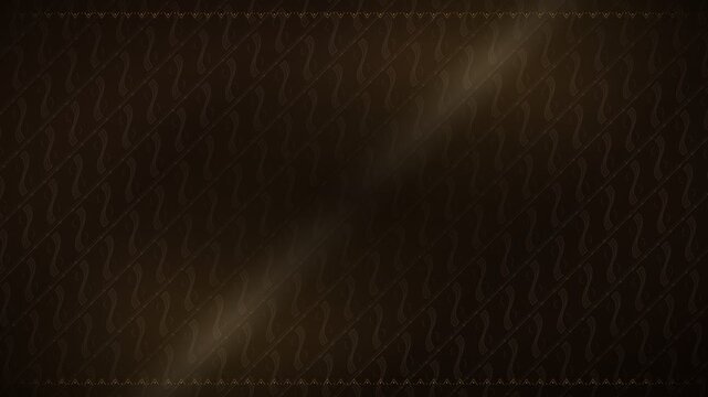 Modern Indonesian parang batik pattern animated background in brown and cream with golden light sweep and ornamental borders, seamless loop