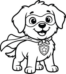 Fototapeta premium Cute Superhero Puppy With Cape and Mask Coloring Page