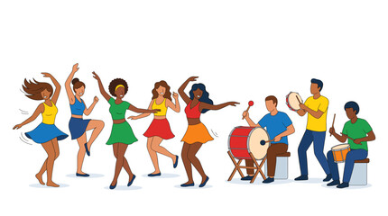 Fototapeta premium Diverse group of people celebrating with music and dance in a festive outdoor setting