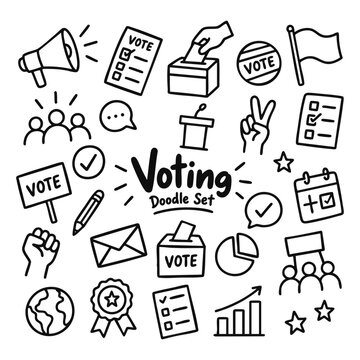 Voting doodle set. Minimalist doodle icon set on a white background