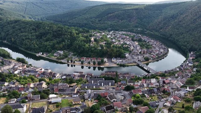 Meander of the Meuse river surrounding the village of Montherme in French Ardennes