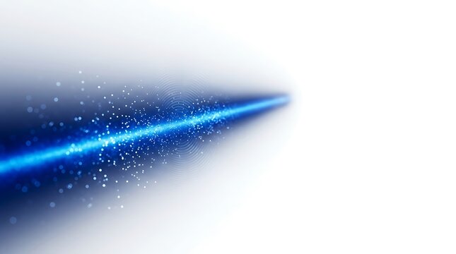 Blue laser beam light ray against white background with glowing line