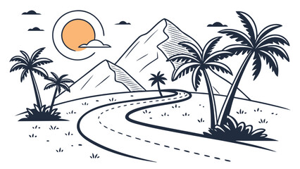 Fototapeta premium Tropical Mountain Road Adventure Modern Flat Vector