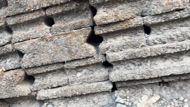 Weathered Concrete Blocks and Construction Debris Texture Background