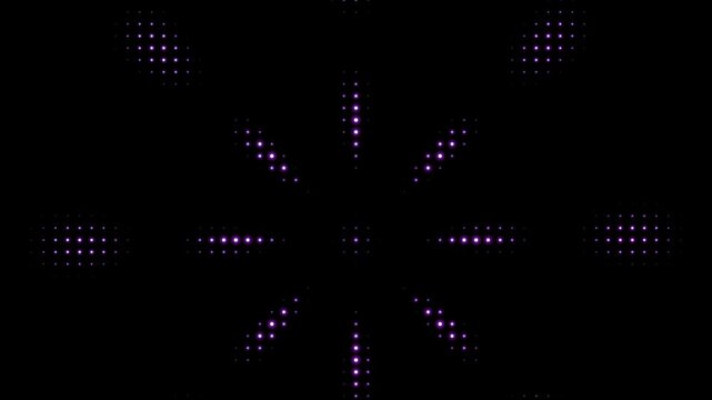 Rotating purple LED dot star pattern abstract background loop