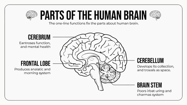 Illustration showing labeled parts of human brain with functions