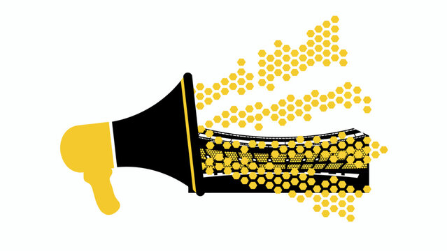 Megaphone Releasing Yellow Hexagonal Shapes Illustration With Transparent Background