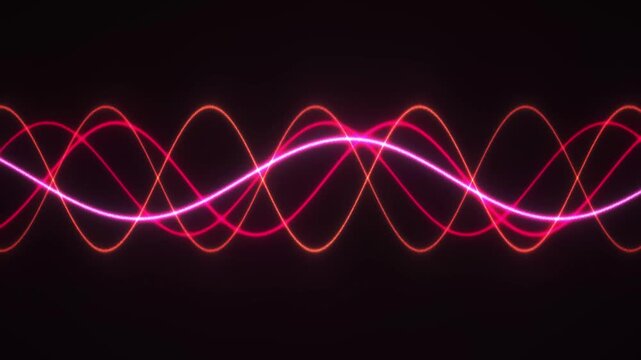 Red and pink glowing sine waves oscillating on a dark background