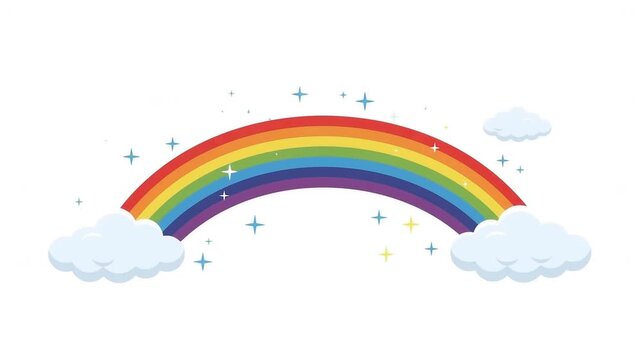 Animated Colorful Rainbow Emerging from Clouds Vector Illustration for Weather Sky Nature Hope and Happiness Concept Flat Design Isolated on White Background   