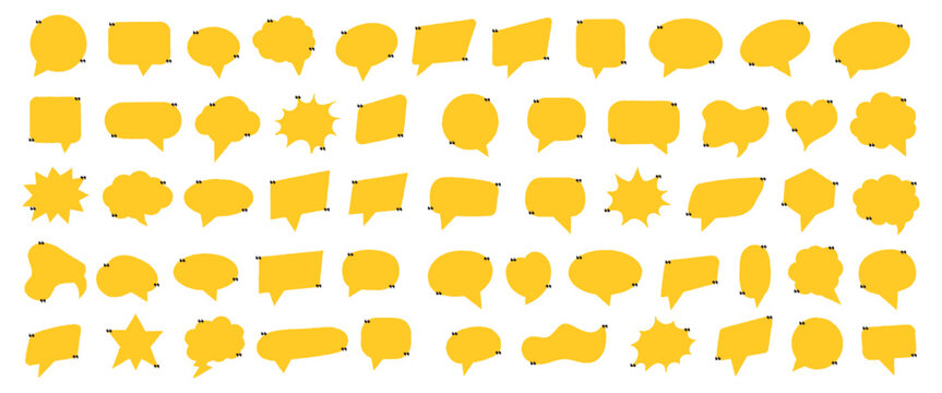 Chat bubble in yellow quote mark. Speech bubble, message box set, text box icon. Chat speech bubble icons. Vector illustration. EPS 10