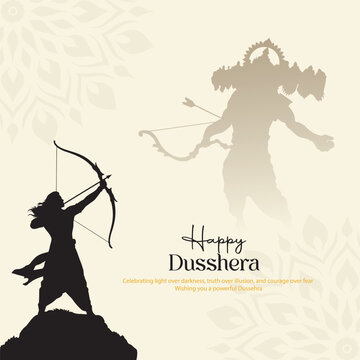 Happy Dussehra festival of India poster design. Lord Rama killing Ravana. Creative vector illustration
