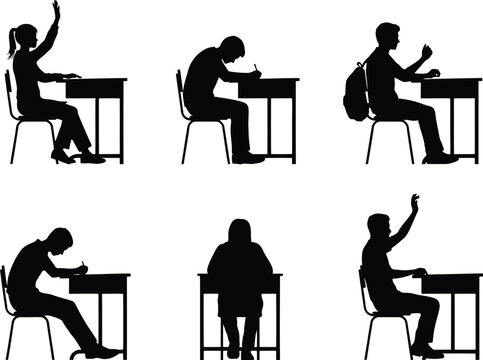 Students in classroom silhouette icons