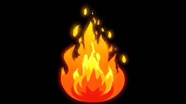 Animated fire element growing in intensity and size on black background