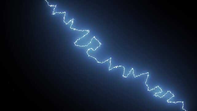 Electric thunderstorm motion background. High energy electric lightning bolt animation striking across a dark atmospheric background with intense blue glow. Perfect for VFX and overlay. 4k