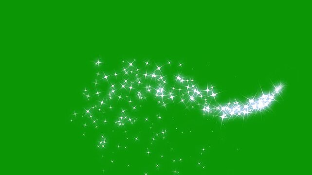 2D Star glitter sparkling, glittering magic shimmer, luxury white sparkle featuring twinkling particles, shimmering doodle star, glitter confetti trail, glowing light effect on green screen. 4K star